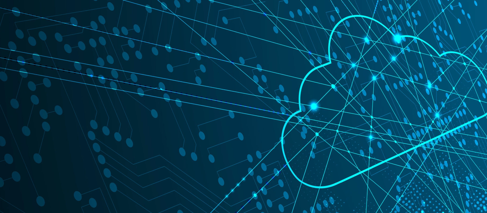  Abstrakte Illustration einer vernetzten Cloud auf digitalem Schaltkreis-Hintergrund.