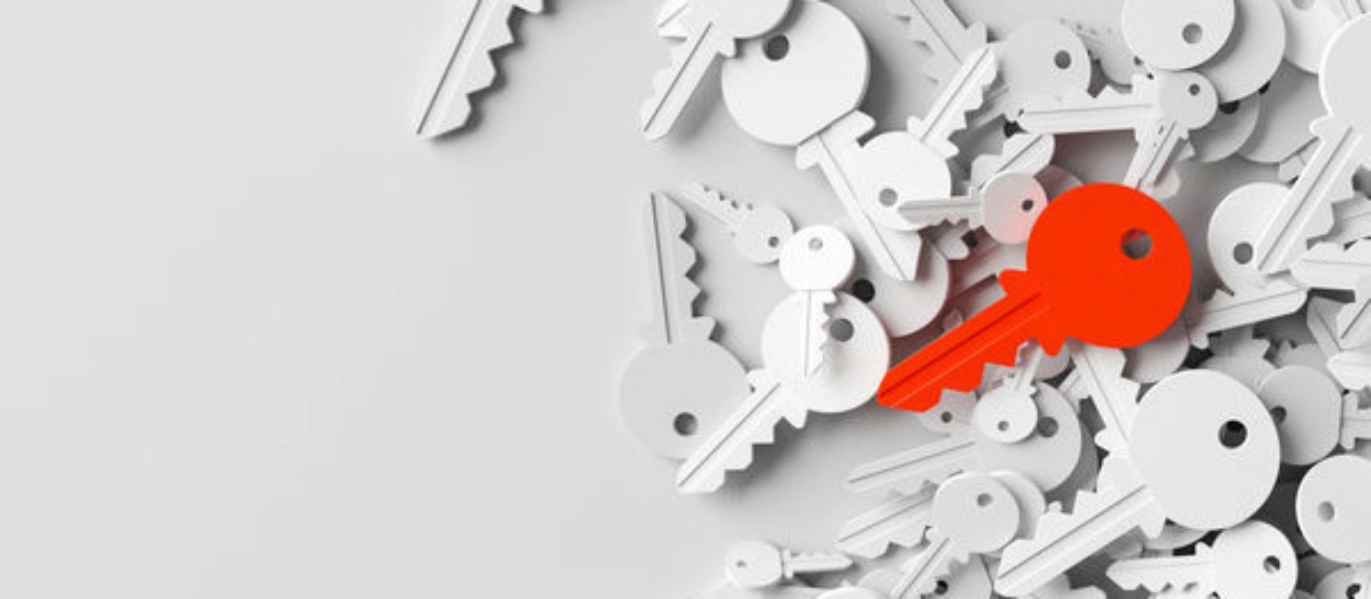 unterschiedliche weiße Schlüssel und ein oranger