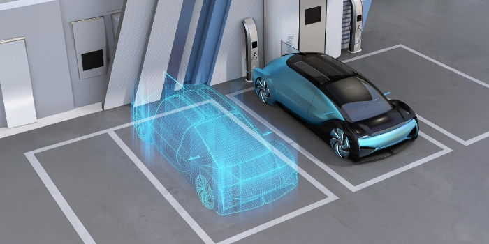 digitaler Zwilling eines Autos an der Ladesäule